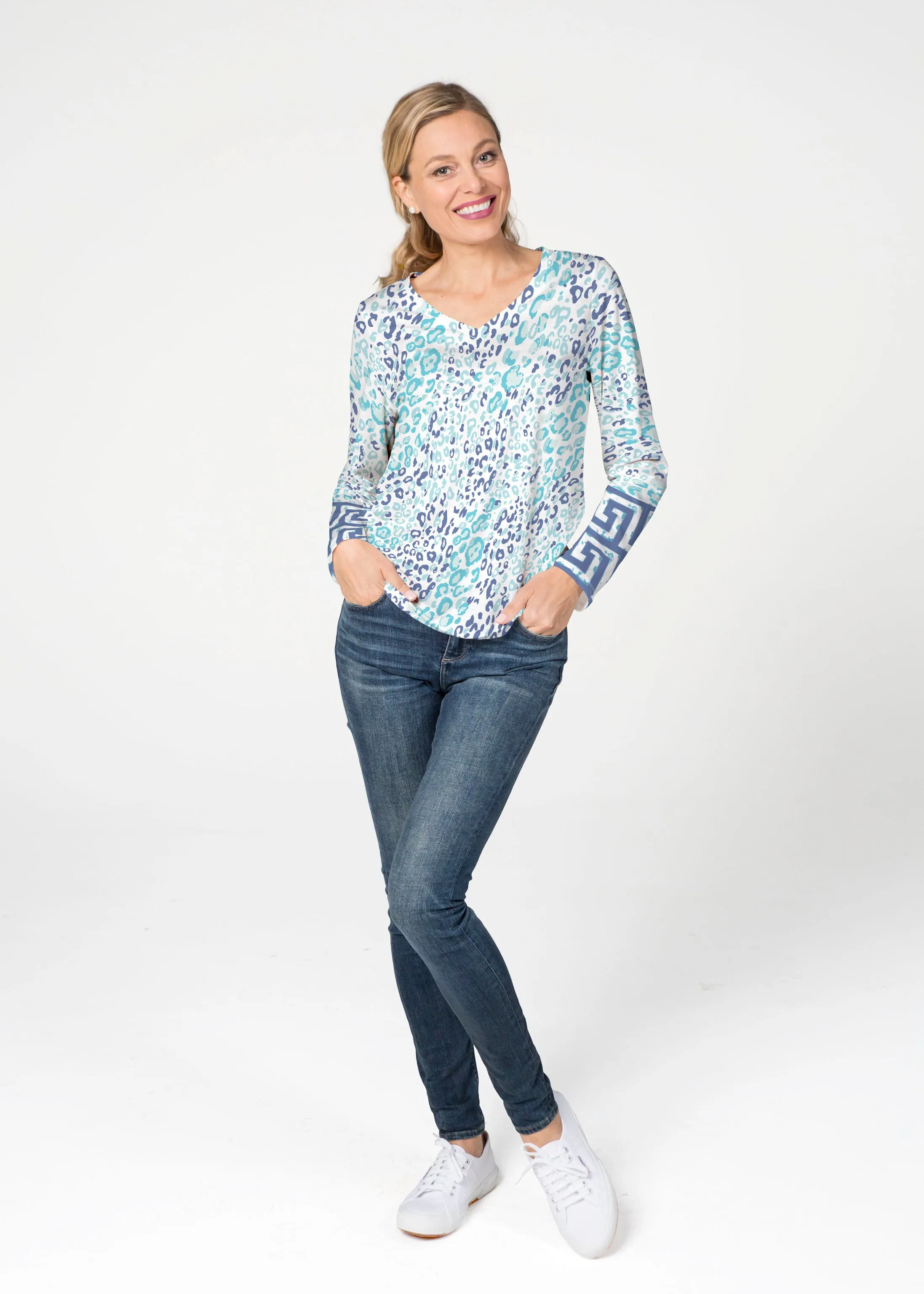 Cat Blue (7755) ~ French Terry V-neck Top