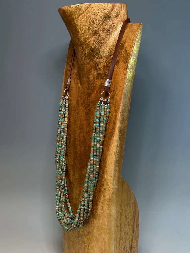 CEREMONY NECKLACE WITH MULTI STRAND TURQUOISE AND OYSTER HEISHI BEADS JK188