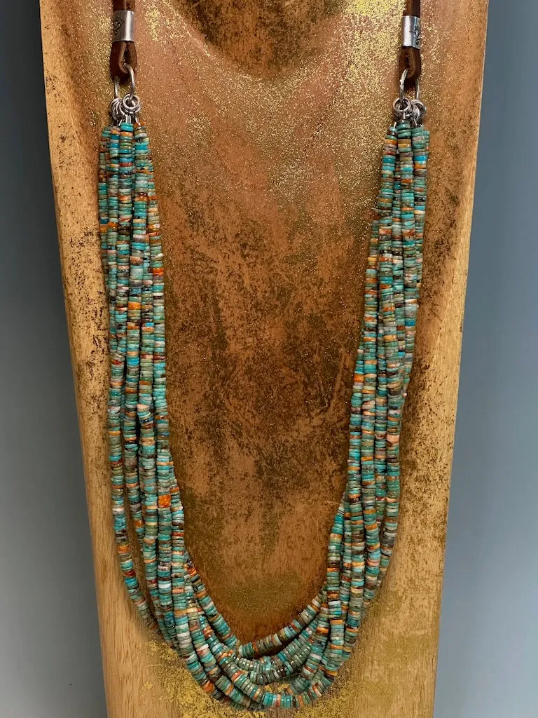 CEREMONY NECKLACE WITH MULTI STRAND TURQUOISE AND OYSTER HEISHI BEADS JK188