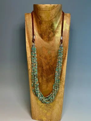 CEREMONY NECKLACE WITH MULTI STRAND TURQUOISE AND OYSTER HEISHI BEADS JK188