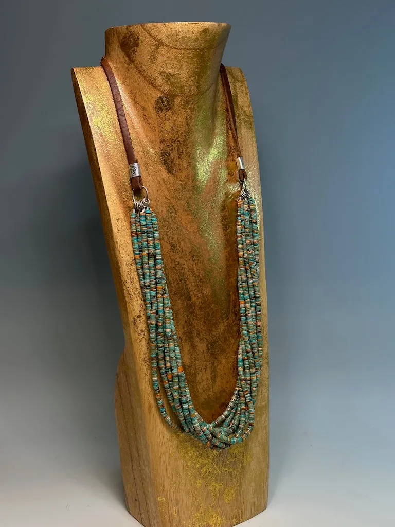 CEREMONY NECKLACE WITH MULTI STRAND TURQUOISE AND OYSTER HEISHI BEADS JK188