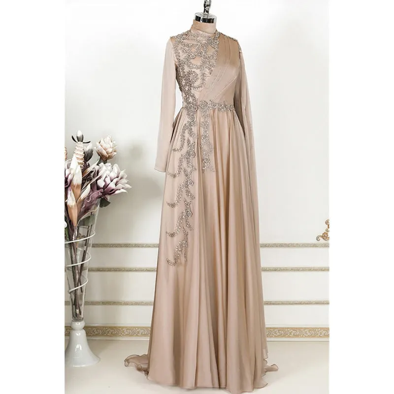 Champagne Muslim Evening Dress Formal Party
