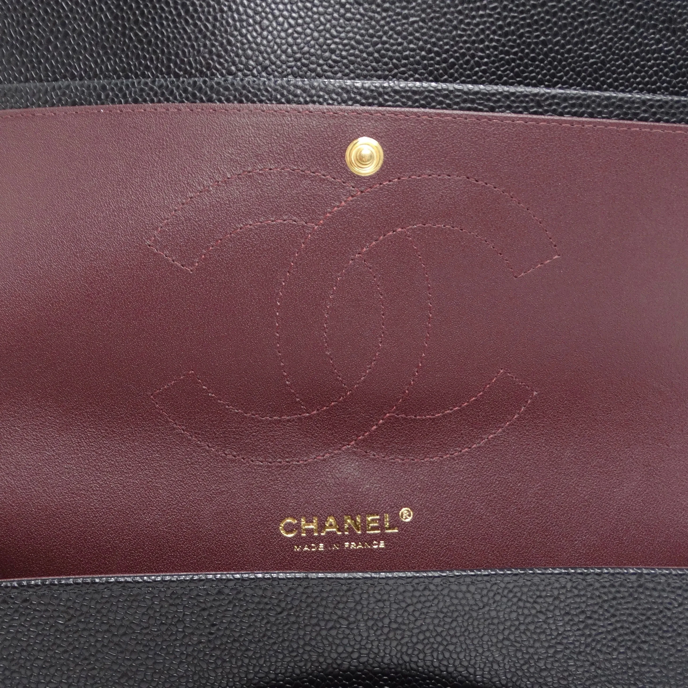 Chanel Large Classic Quilted Caviar Handbag Black/Burgundy