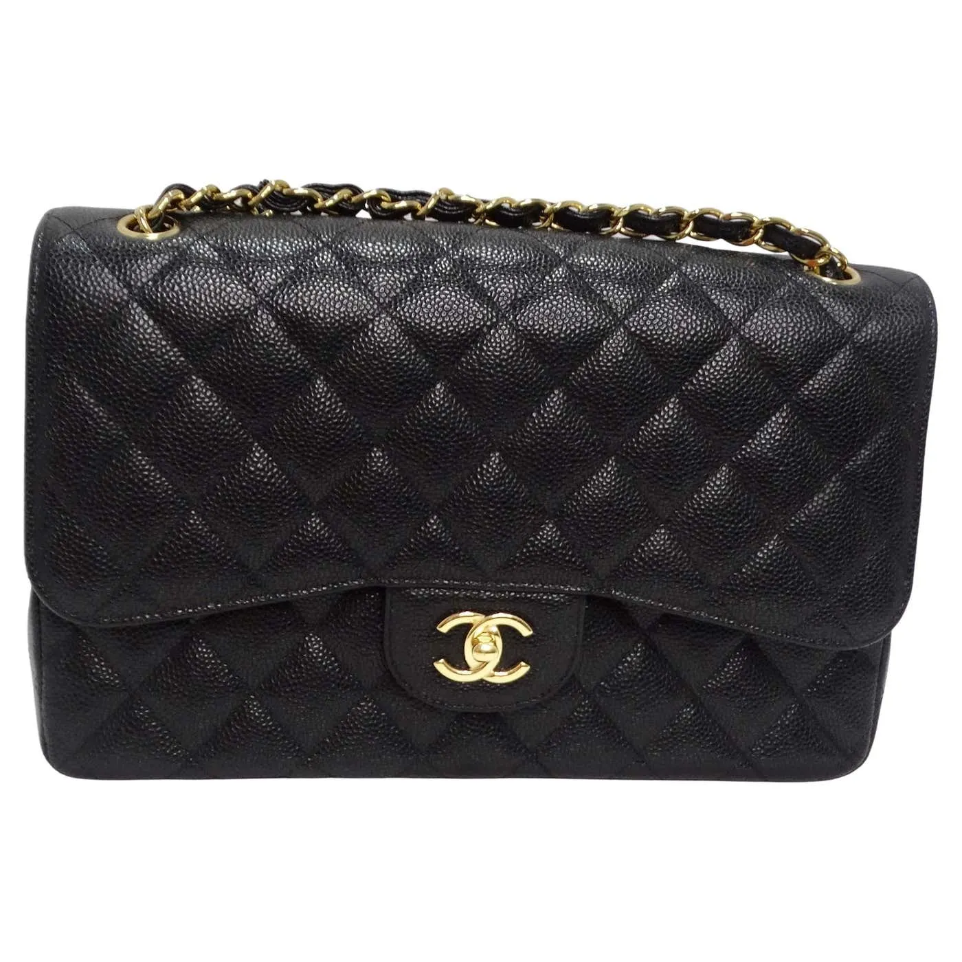 Chanel Large Classic Quilted Caviar Handbag Black/Burgundy