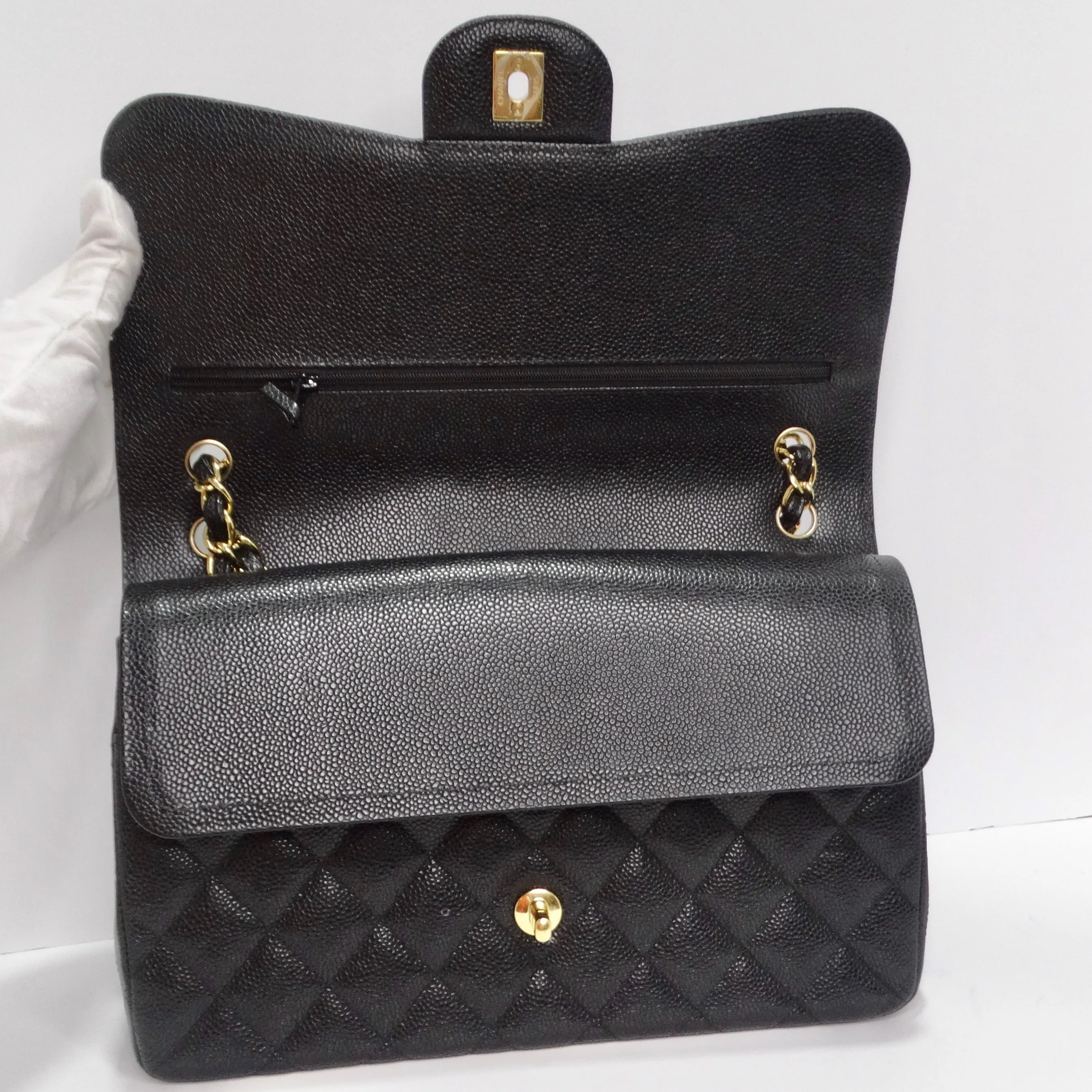 Chanel Large Classic Quilted Caviar Handbag Black/Burgundy