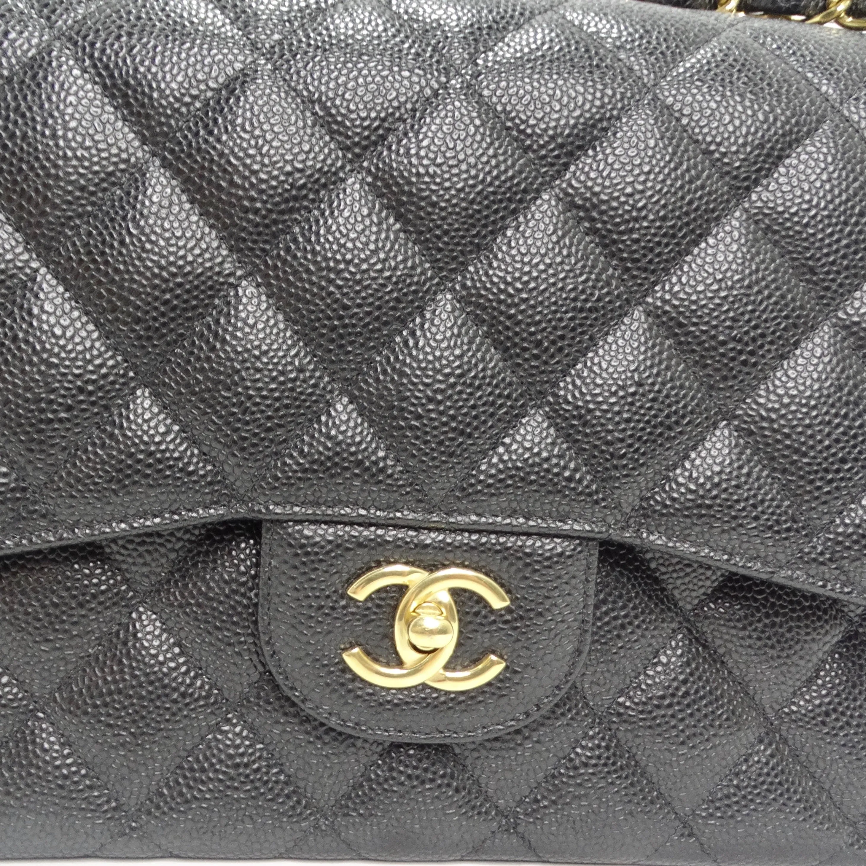 Chanel Large Classic Quilted Caviar Handbag Black/Burgundy