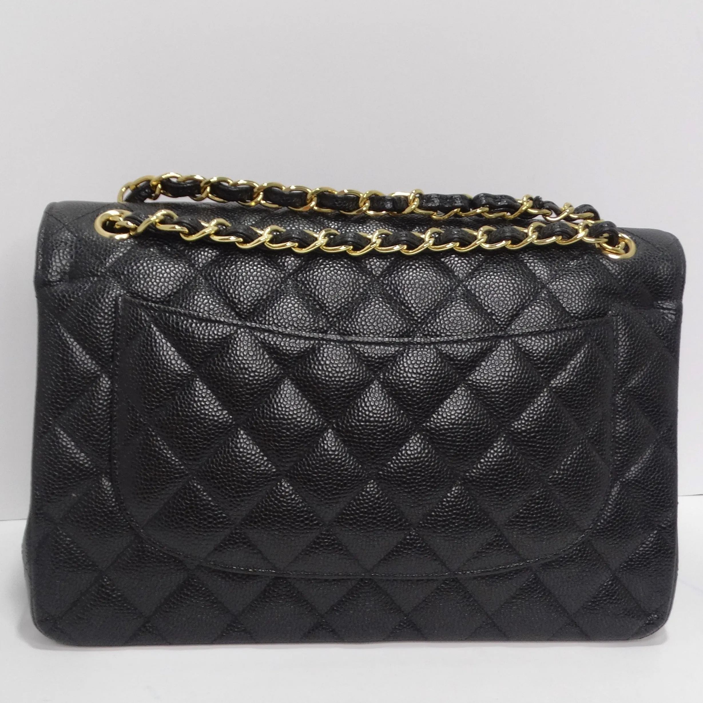 Chanel Large Classic Quilted Caviar Handbag Black/Burgundy