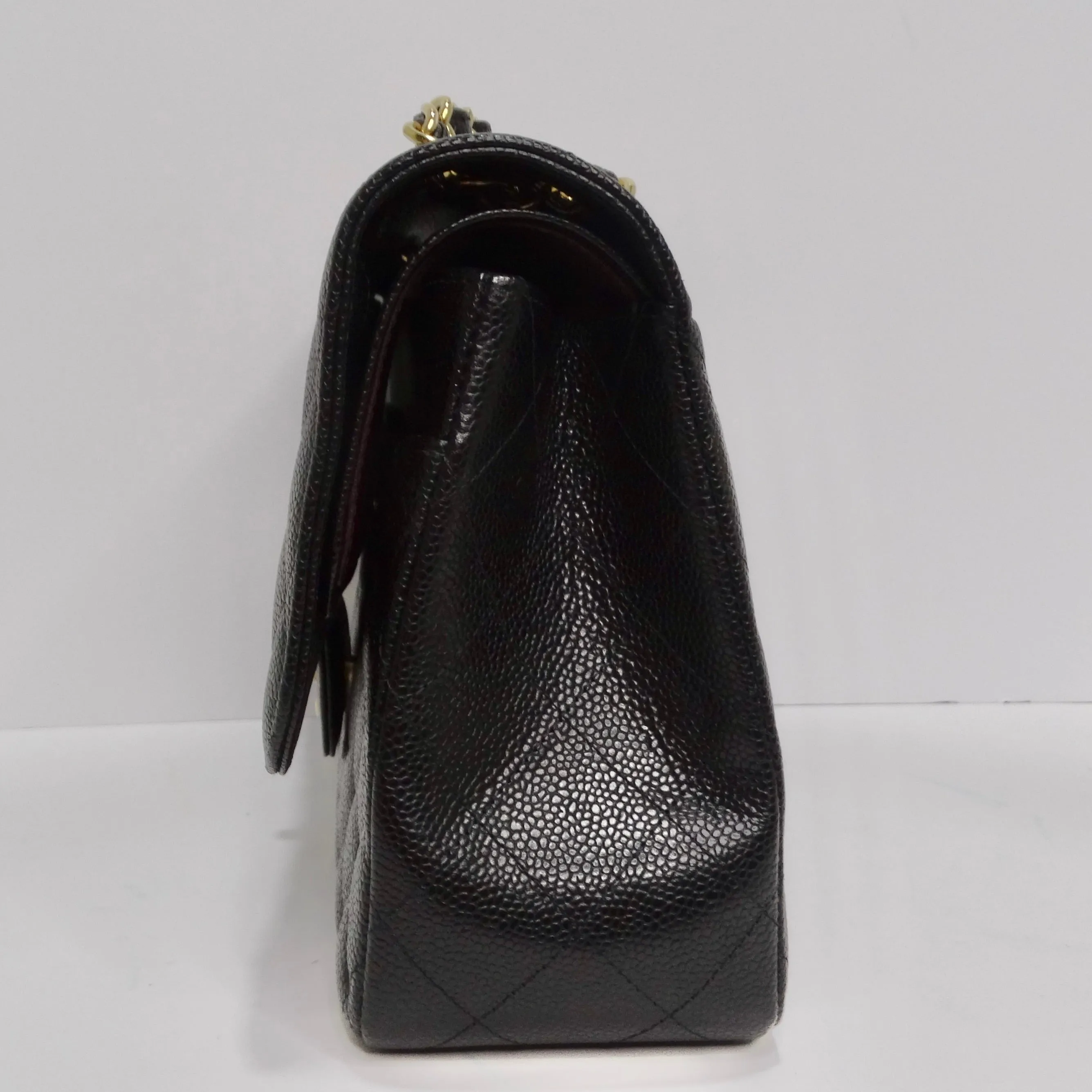 Chanel Large Classic Quilted Caviar Handbag Black/Burgundy