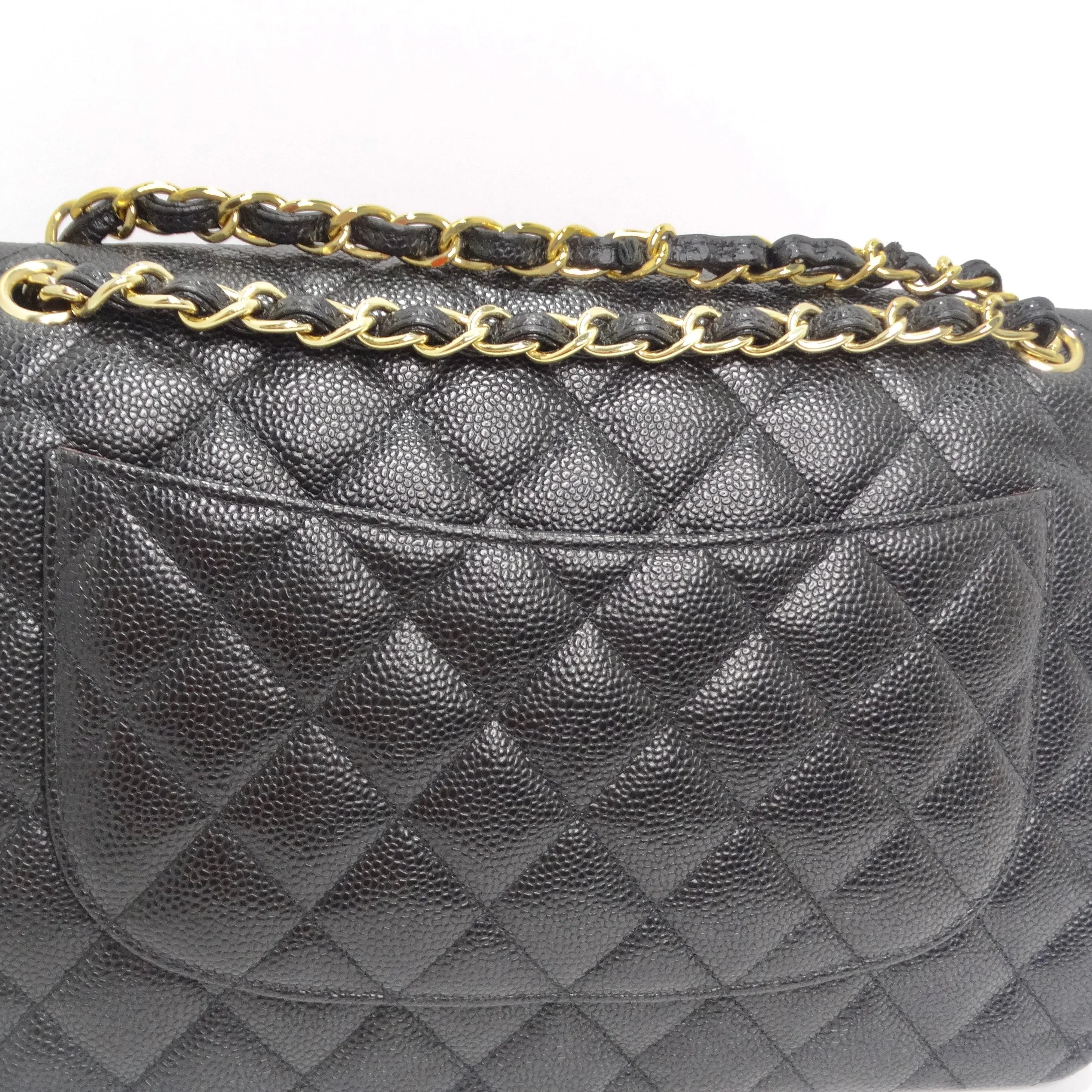 Chanel Large Classic Quilted Caviar Handbag Black/Burgundy