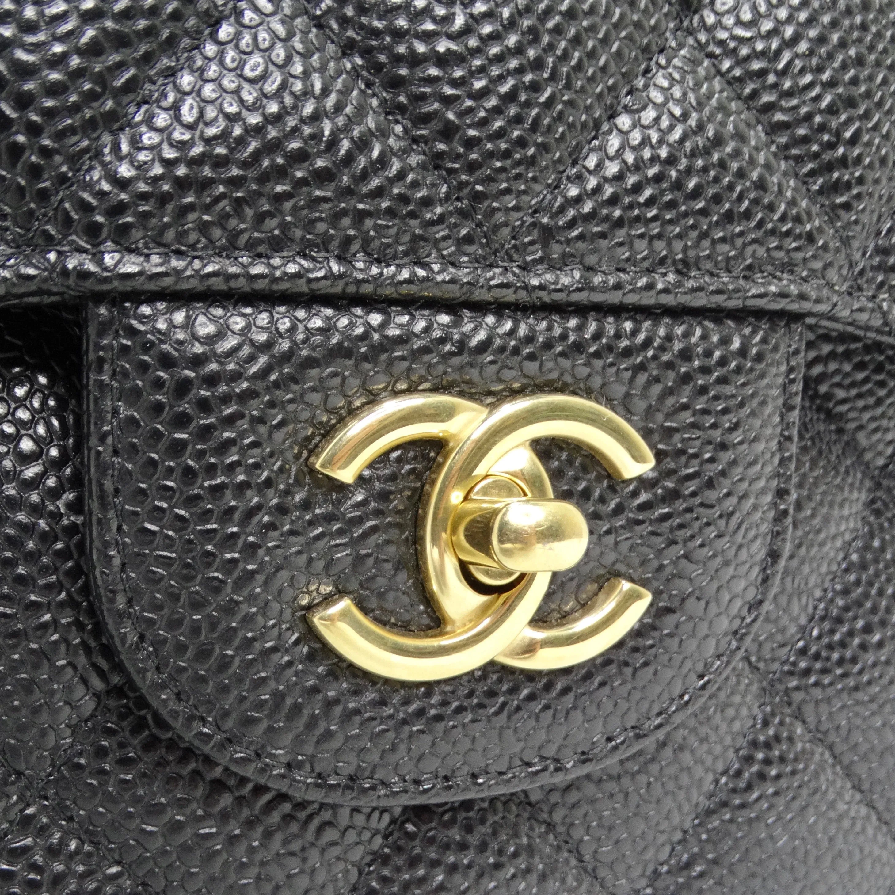 Chanel Large Classic Quilted Caviar Handbag Black/Burgundy