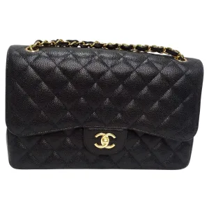 Chanel Large Classic Quilted Caviar Handbag Black/Burgundy