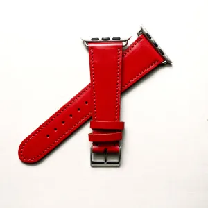 CHERRY RED BRIDLE LEATHER HANDMADE APPLE WATCH STRAP ALL GENERATIONS