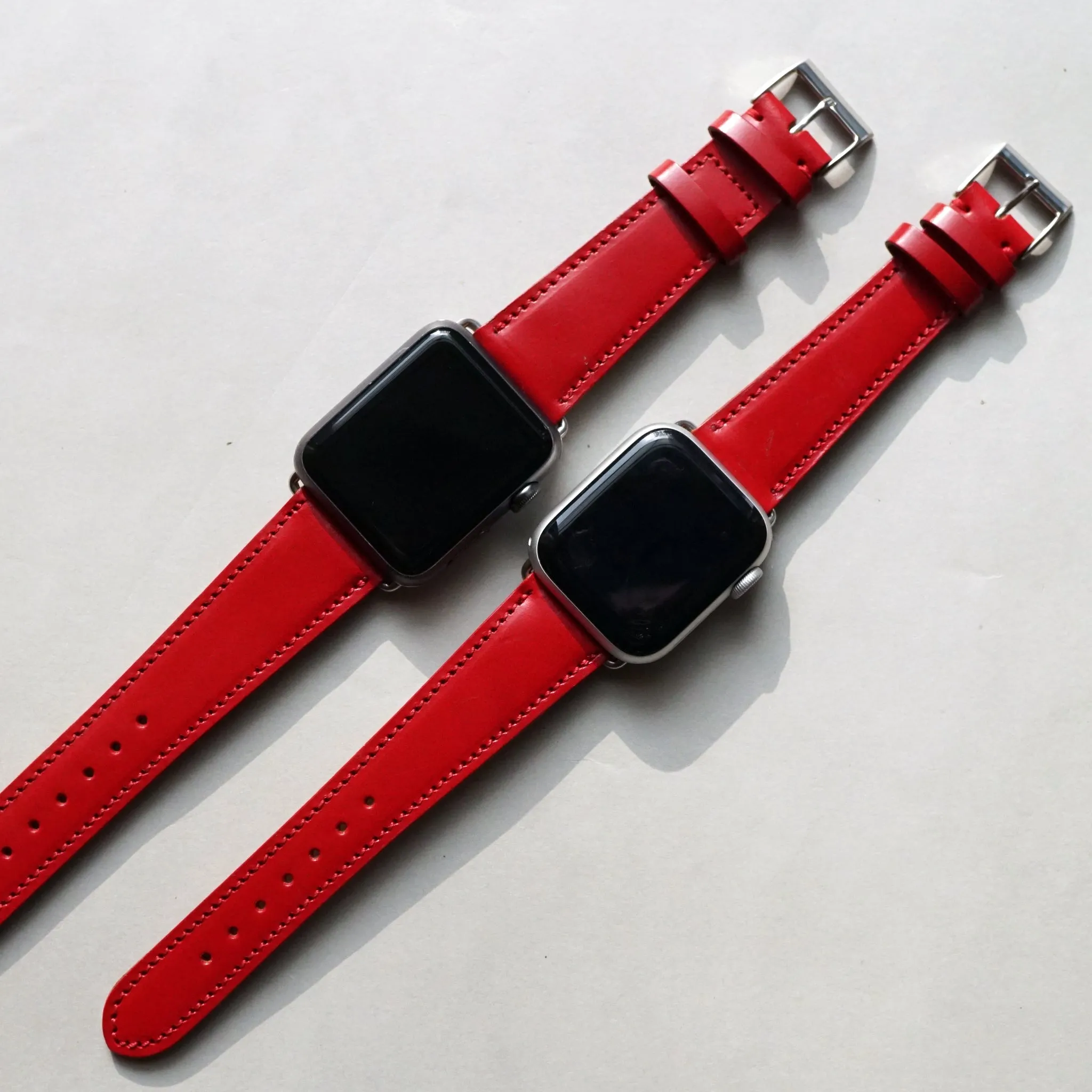 CHERRY RED BRIDLE LEATHER HANDMADE APPLE WATCH STRAP ALL GENERATIONS