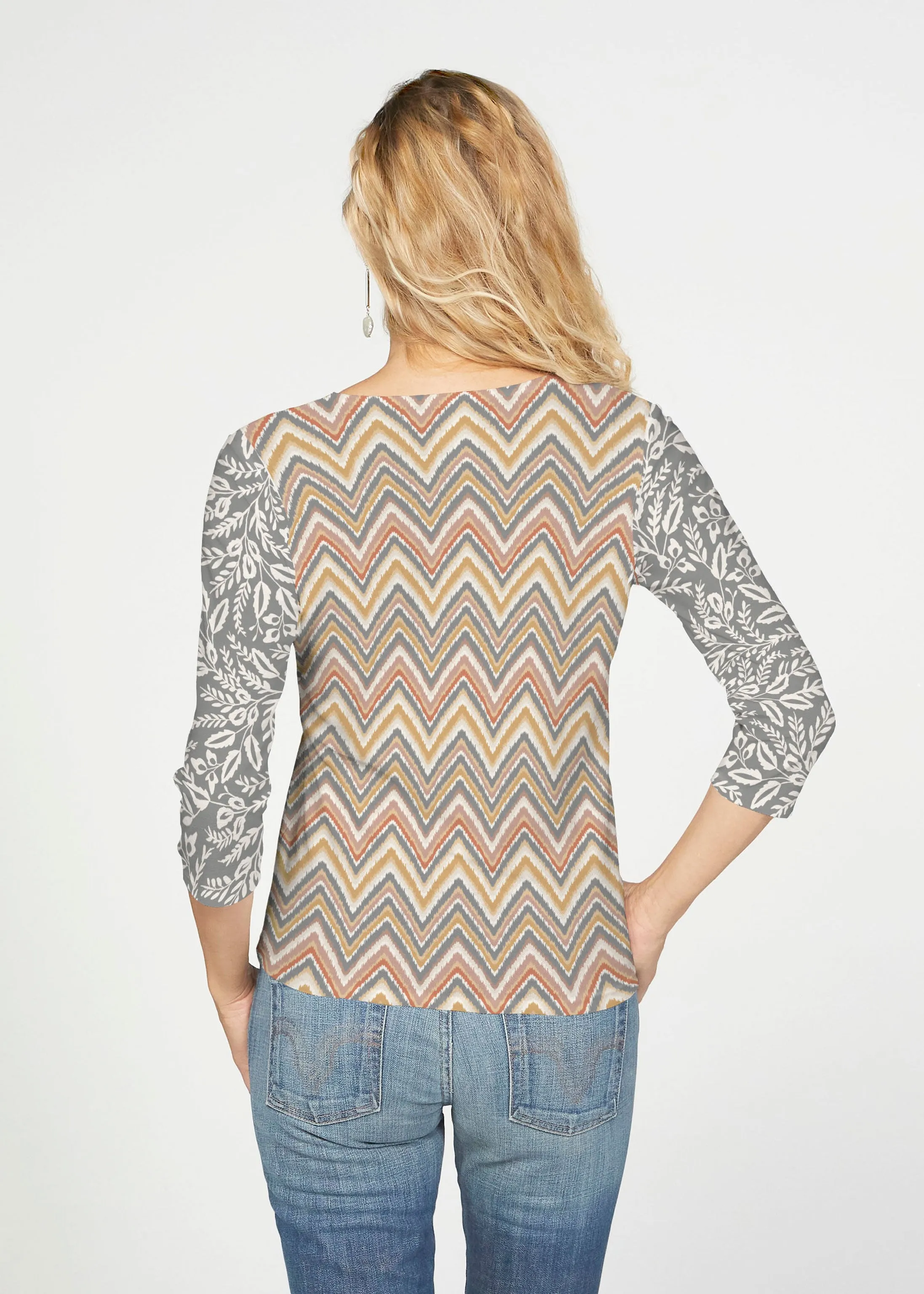 Chevron Vine (8017) ~ French Terry Tie 3/4 Sleeve Top