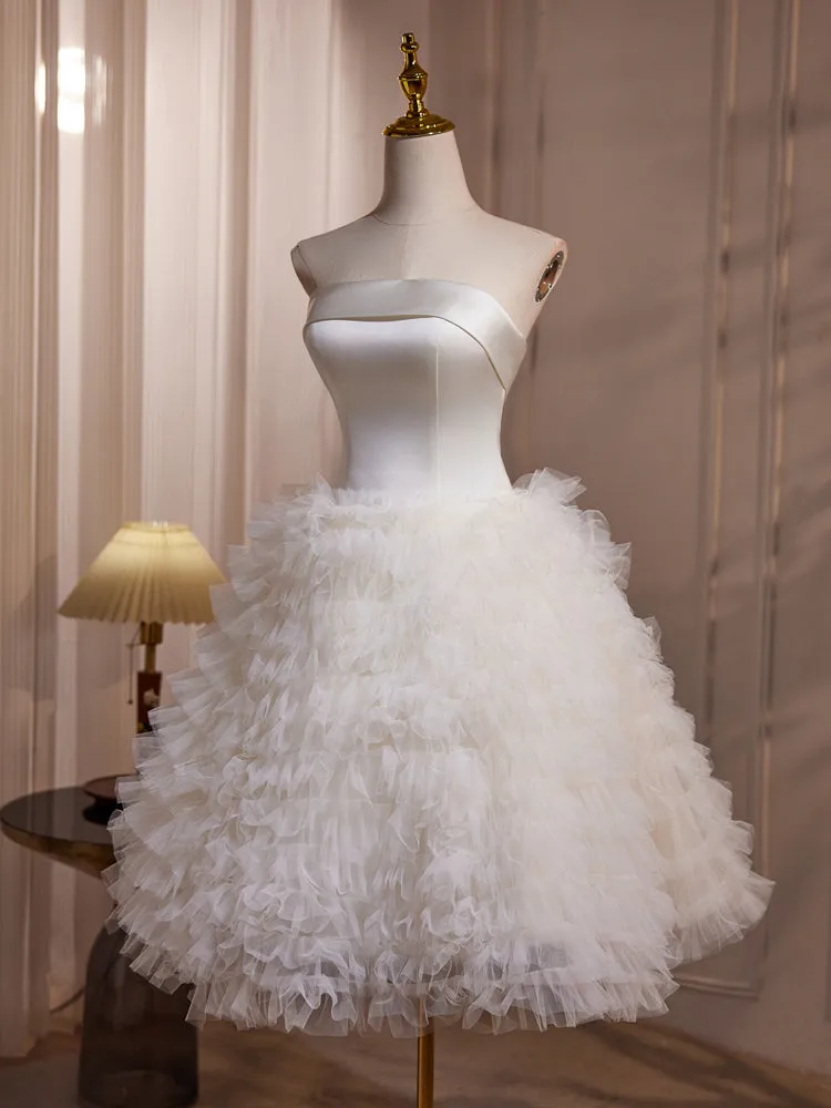 Chic Strapless Ruffle Satin Bodice Corset Back Tulle Homecoming Dress
