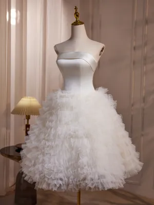 Chic Strapless Ruffle Satin Bodice Corset Back Tulle Homecoming Dress