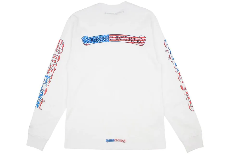 Chrome Hearts "American Flag Scroll Logo" L/S Tee White