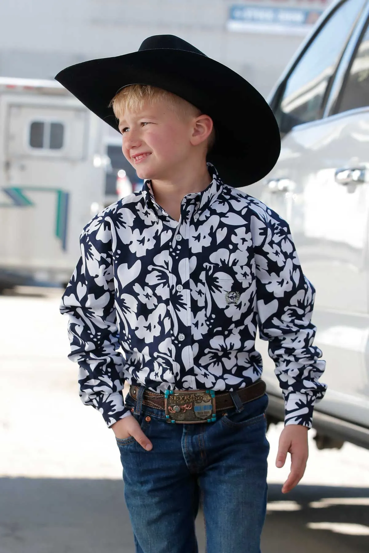 Cinch Men's Navy/White Vintage Hibiscus Print Button-Down Shirt