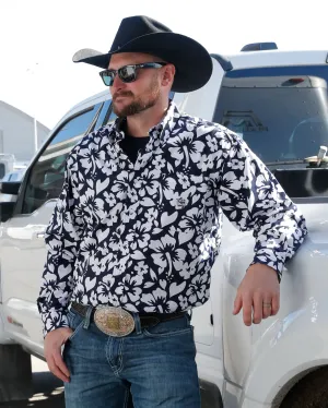 Cinch Men's Navy/White Vintage Hibiscus Print Button-Down Shirt