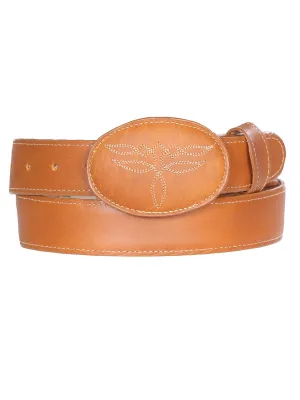 Cinto Vaquero de Piel Genuina para Hombre con Hebilla Ovalada, 1 1/2" Ancho 'El General' - ID: 43187