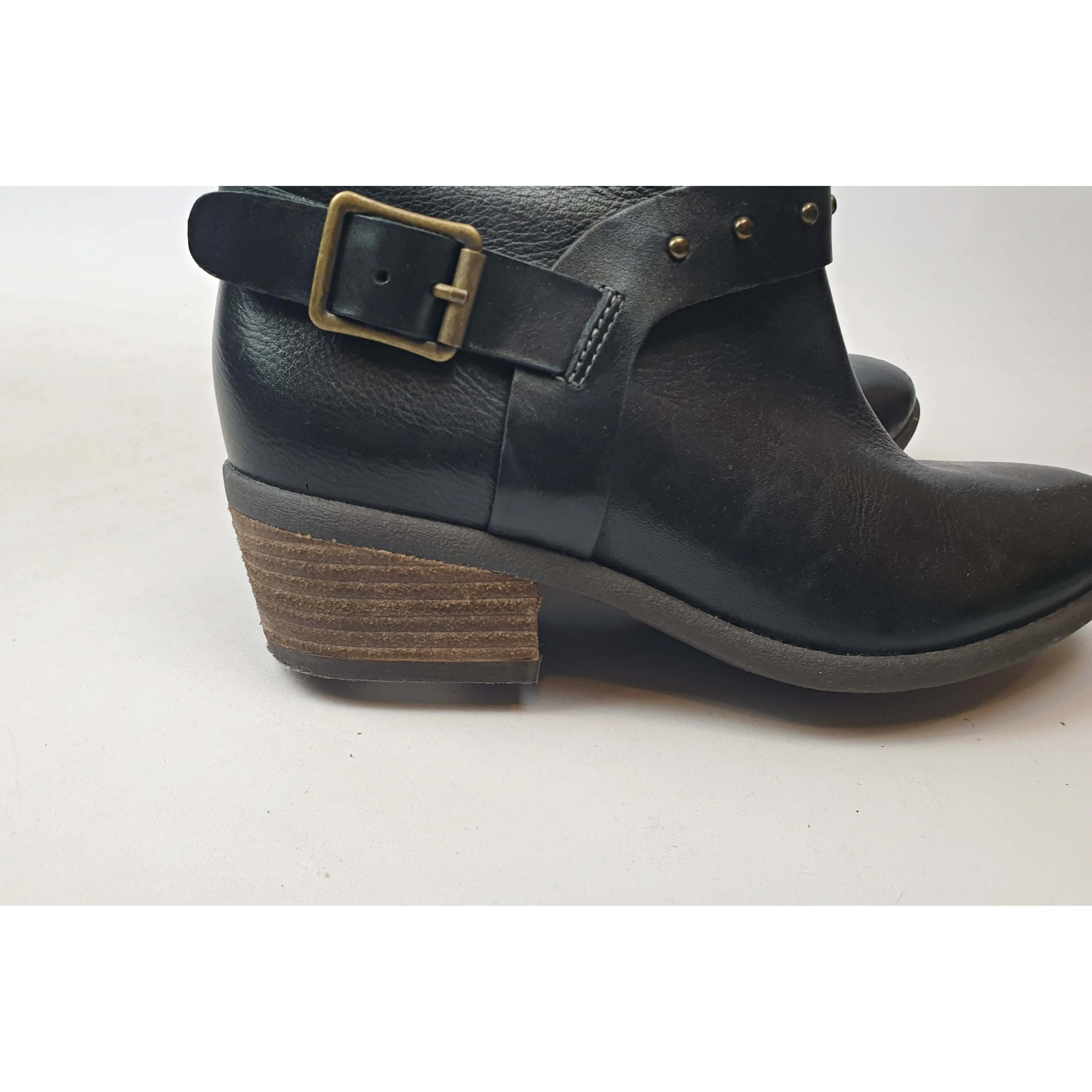 Clarks black leather knee high boots with low wooden heel size UK 5/US 7