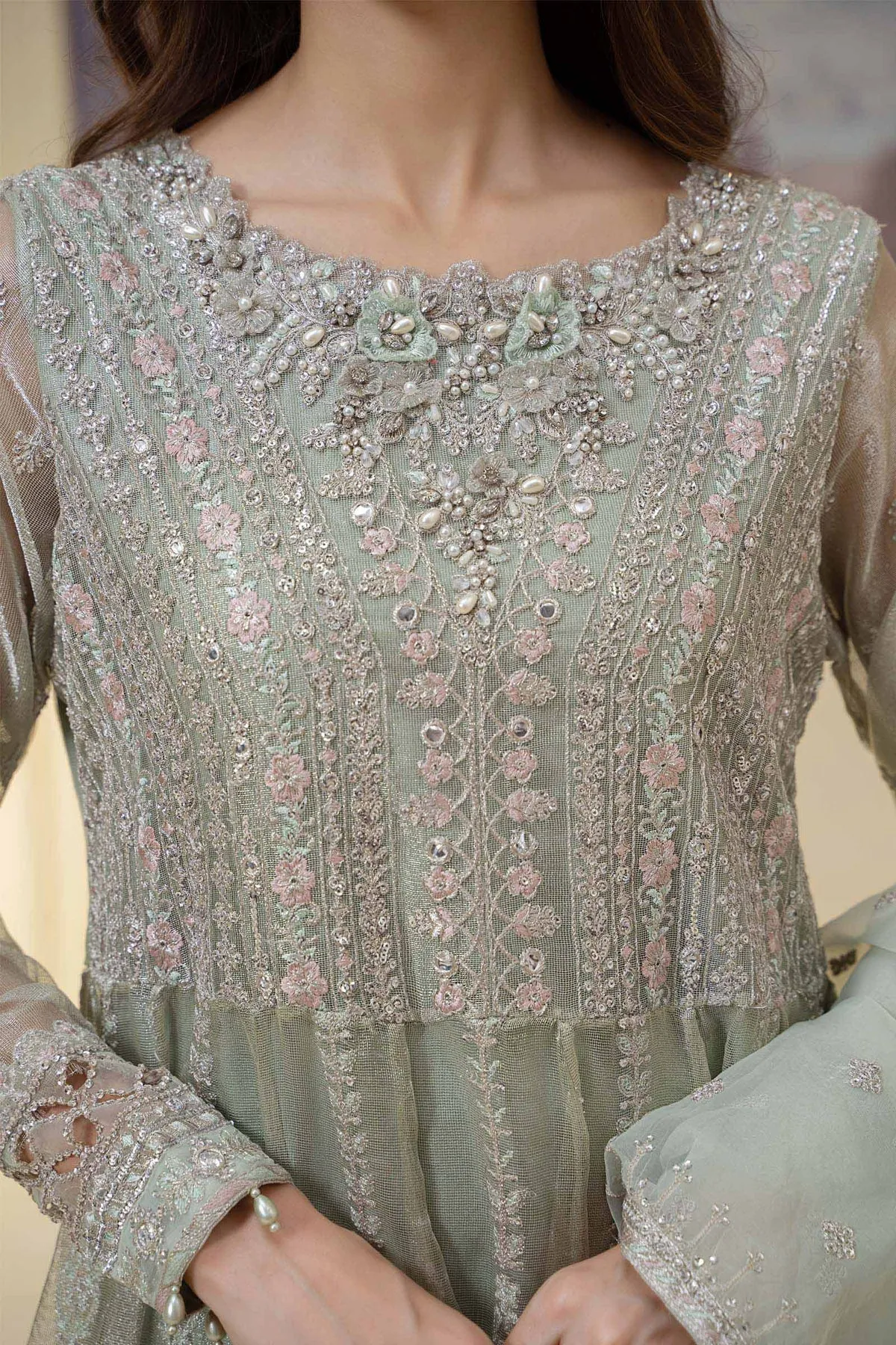 Classic Light Sea Green Maria B Luxury Formal Pakistani Party Dress