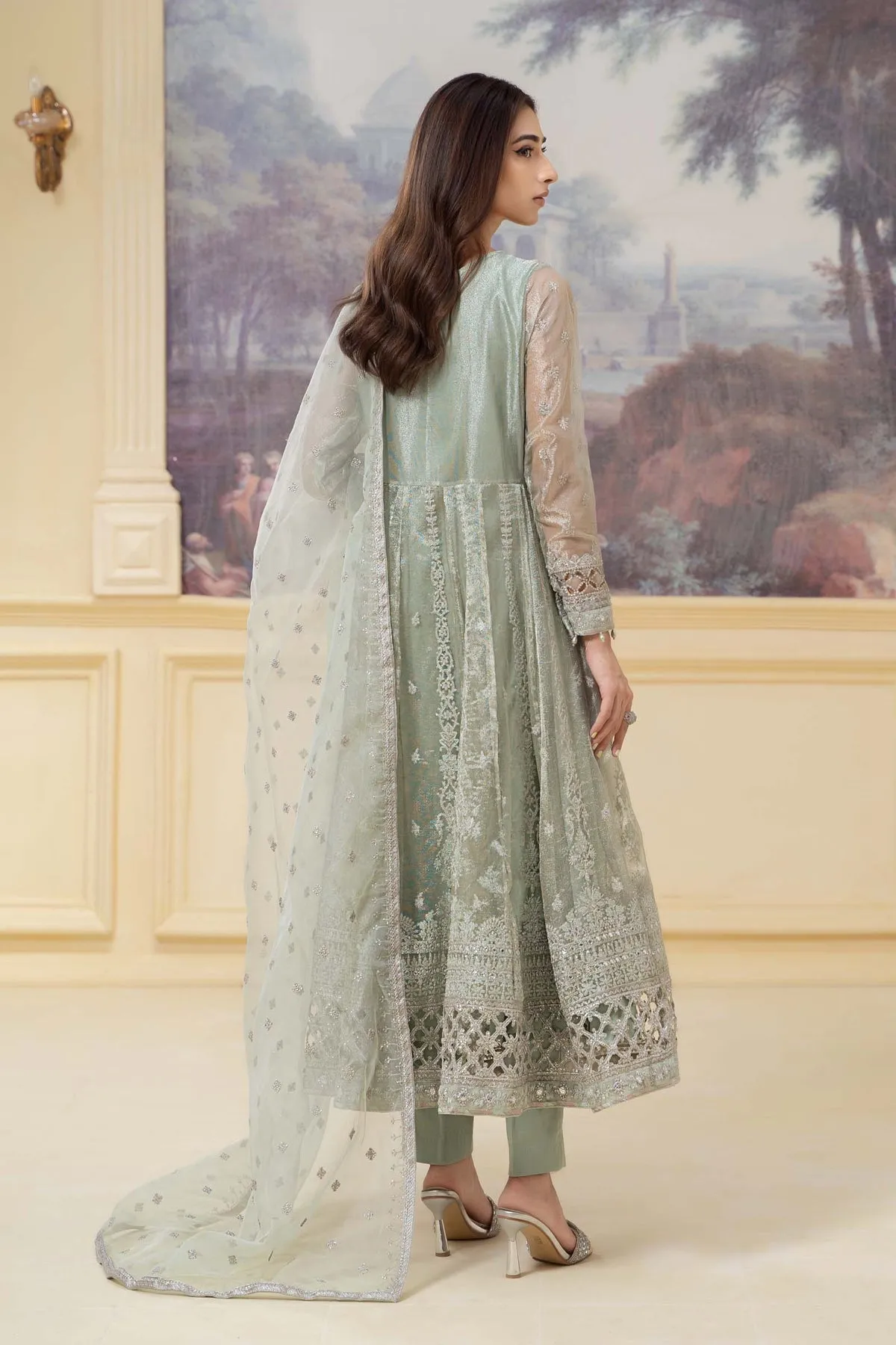 Classic Light Sea Green Maria B Luxury Formal Pakistani Party Dress