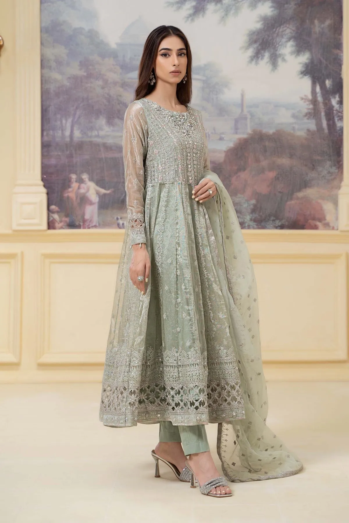 Classic Light Sea Green Maria B Luxury Formal Pakistani Party Dress