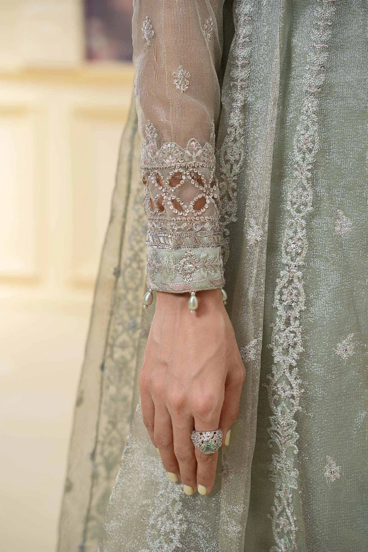 Classic Light Sea Green Maria B Luxury Formal Pakistani Party Dress