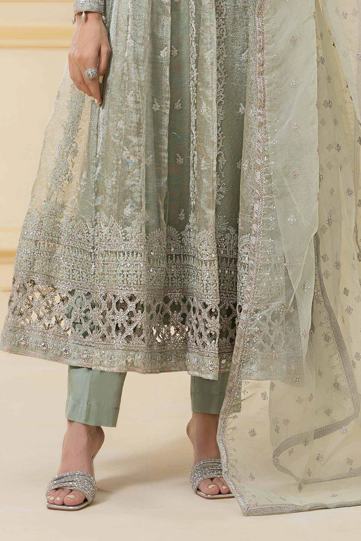 Classic Light Sea Green Maria B Luxury Formal Pakistani Party Dress