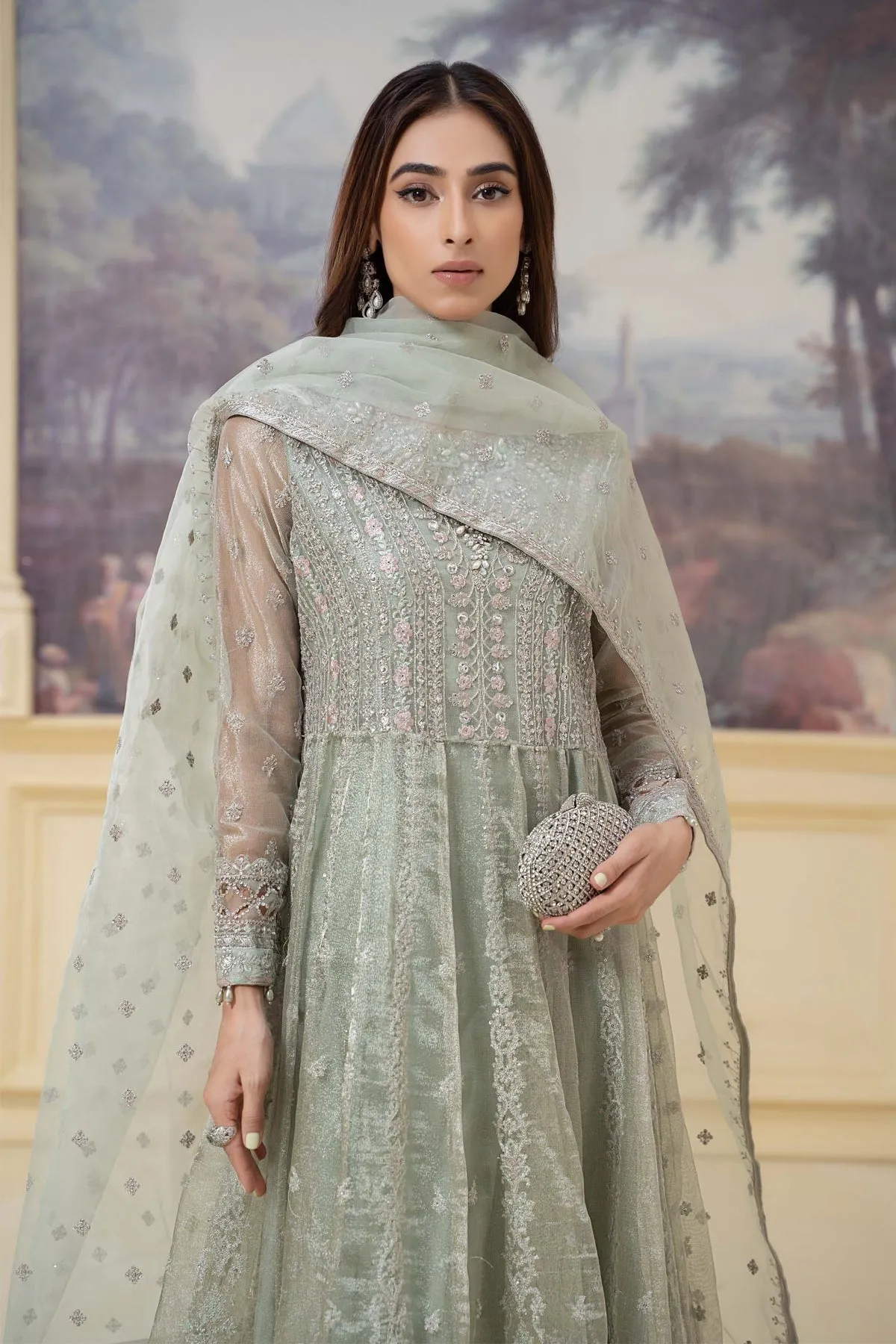 Classic Light Sea Green Maria B Luxury Formal Pakistani Party Dress