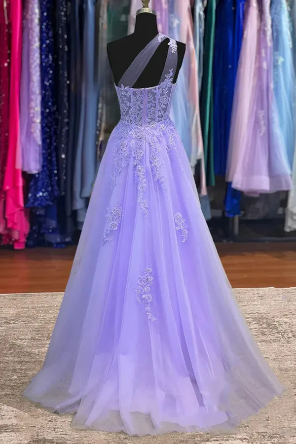 Classy A-Line One Shoulder Lavender Long Prom Dress TP1331