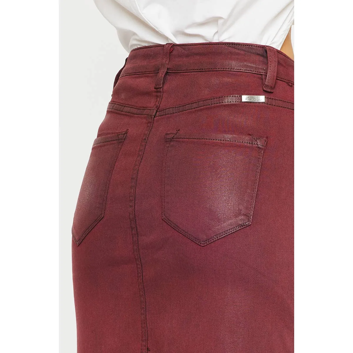 Coated Burgundy Midi Skirt
