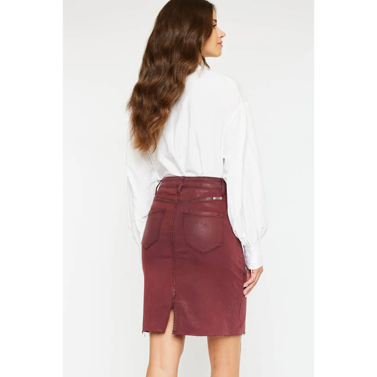 Coated Burgundy Midi Skirt