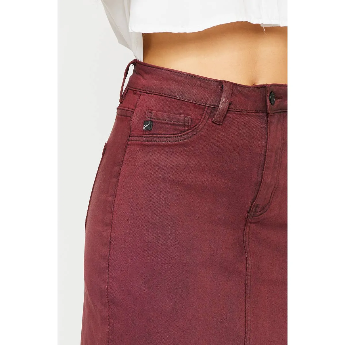Coated Burgundy Midi Skirt