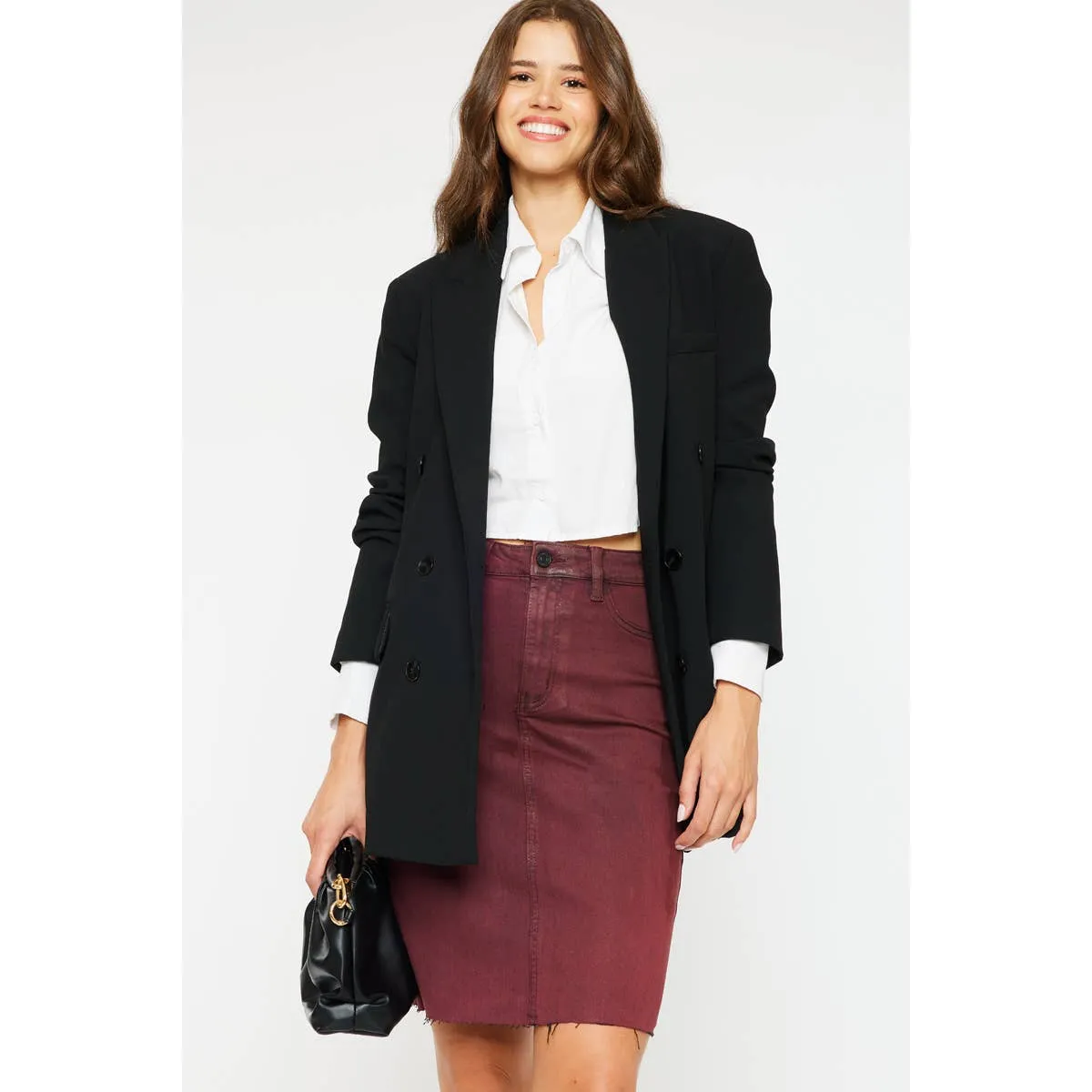 Coated Burgundy Midi Skirt