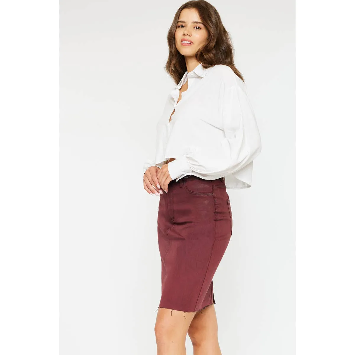 Coated Burgundy Midi Skirt