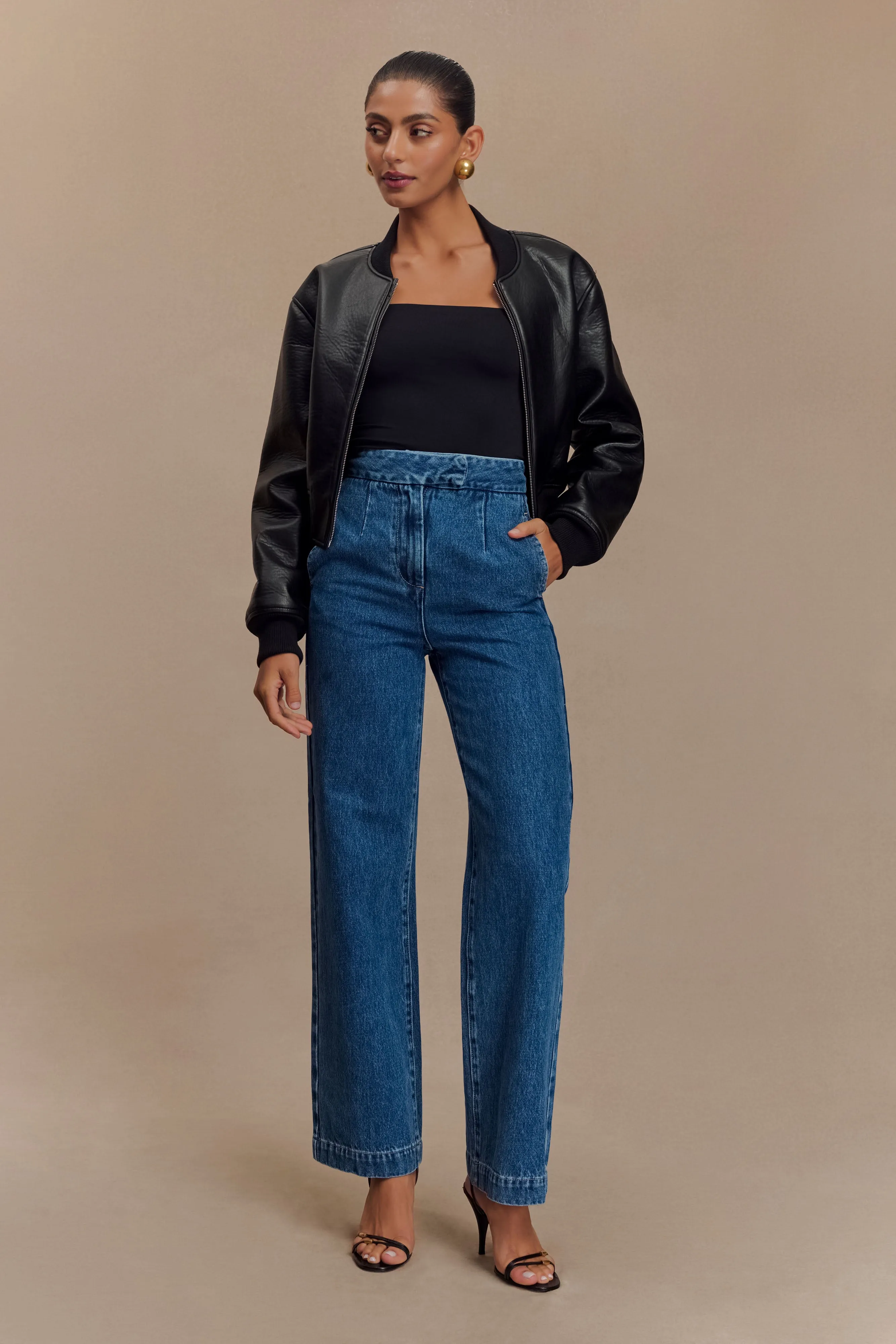 Codi Faux Leather Bomber Jacket - Black