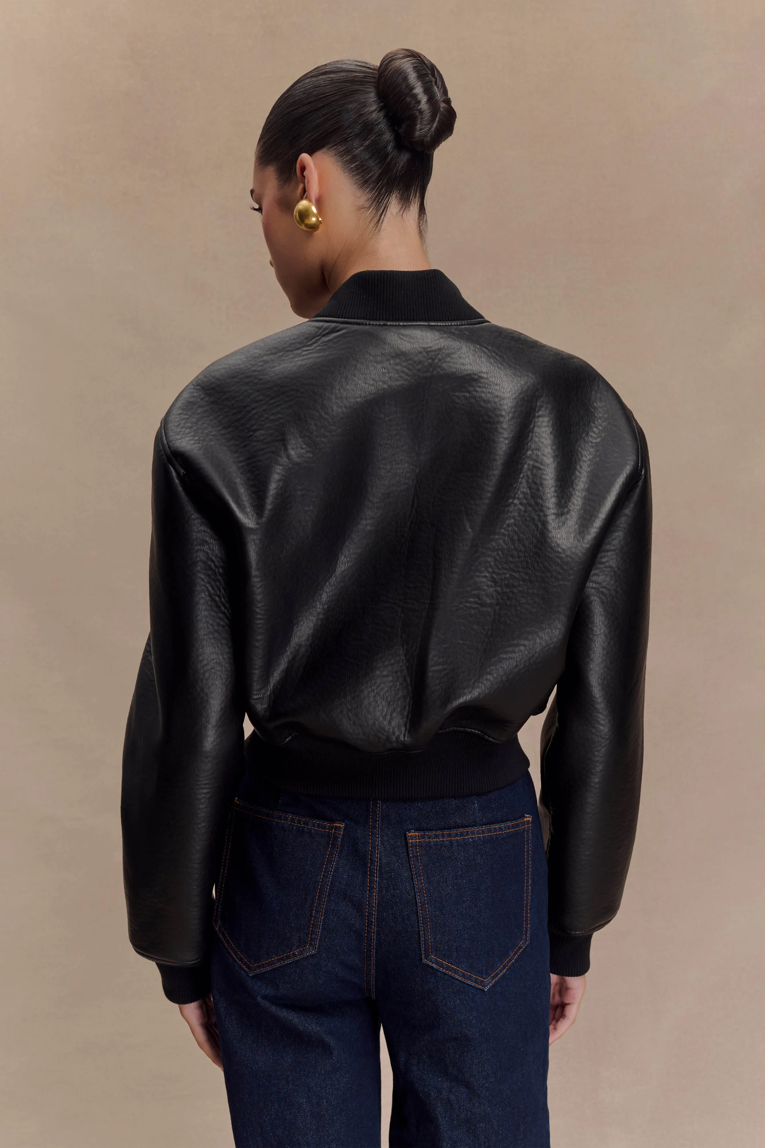 Codi Faux Leather Bomber Jacket - Black
