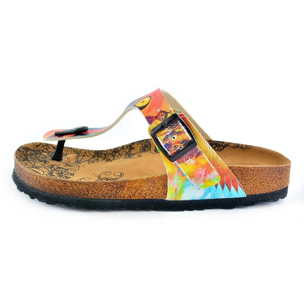 Colored Feathered, Patterned and Yellow-Eyed Chimp, Patterned Sandal - CAL519