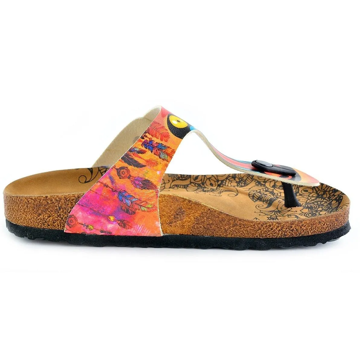 Colored Feathered, Patterned and Yellow-Eyed Chimp, Patterned Sandal - CAL519