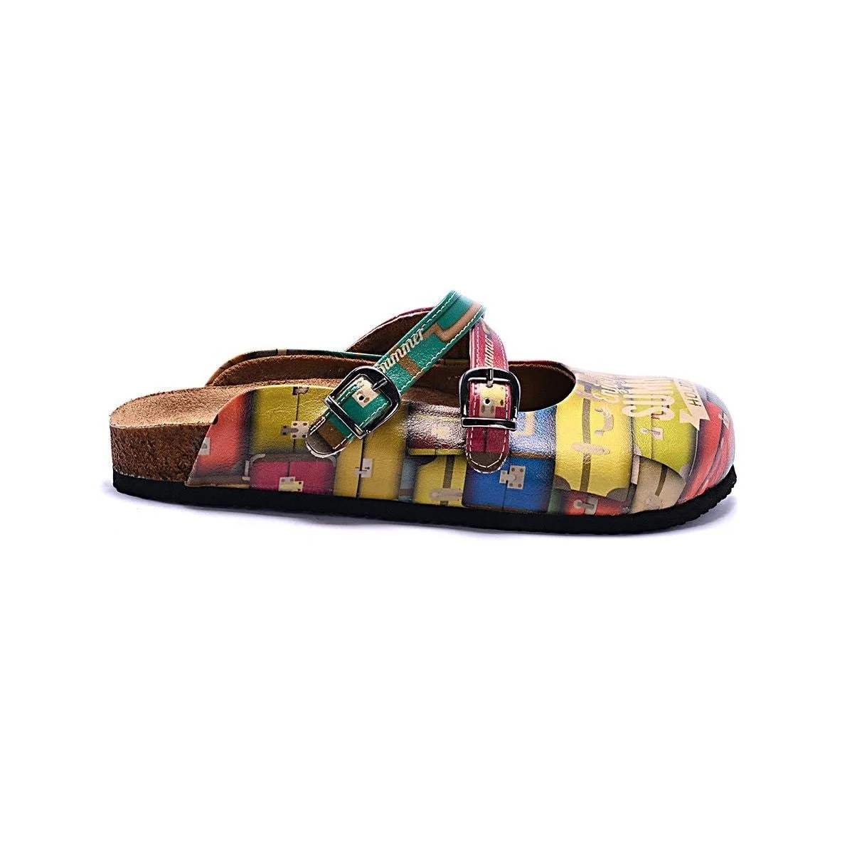 Colored Suitcase and Summer Written Patterned Clogs - CAL106
