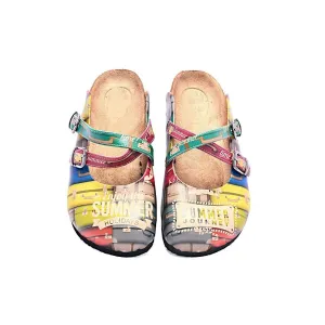Colored Suitcase and Summer Written Patterned Clogs - CAL106