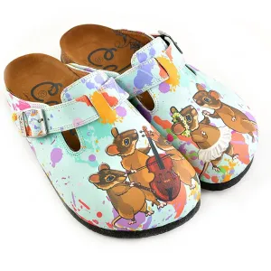 Colored Watercolor Patterned and Brown Dancing Cute Mouse Patterned Clogs - WCAL353