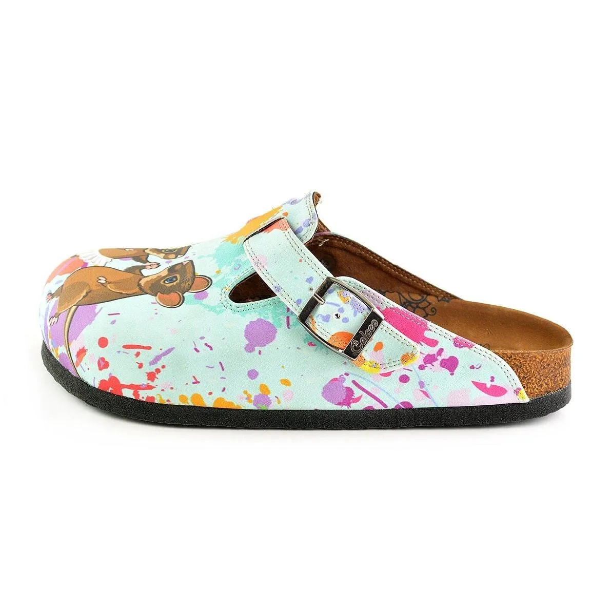 Colored Watercolor Patterned and Brown Dancing Cute Mouse Patterned Clogs - WCAL353