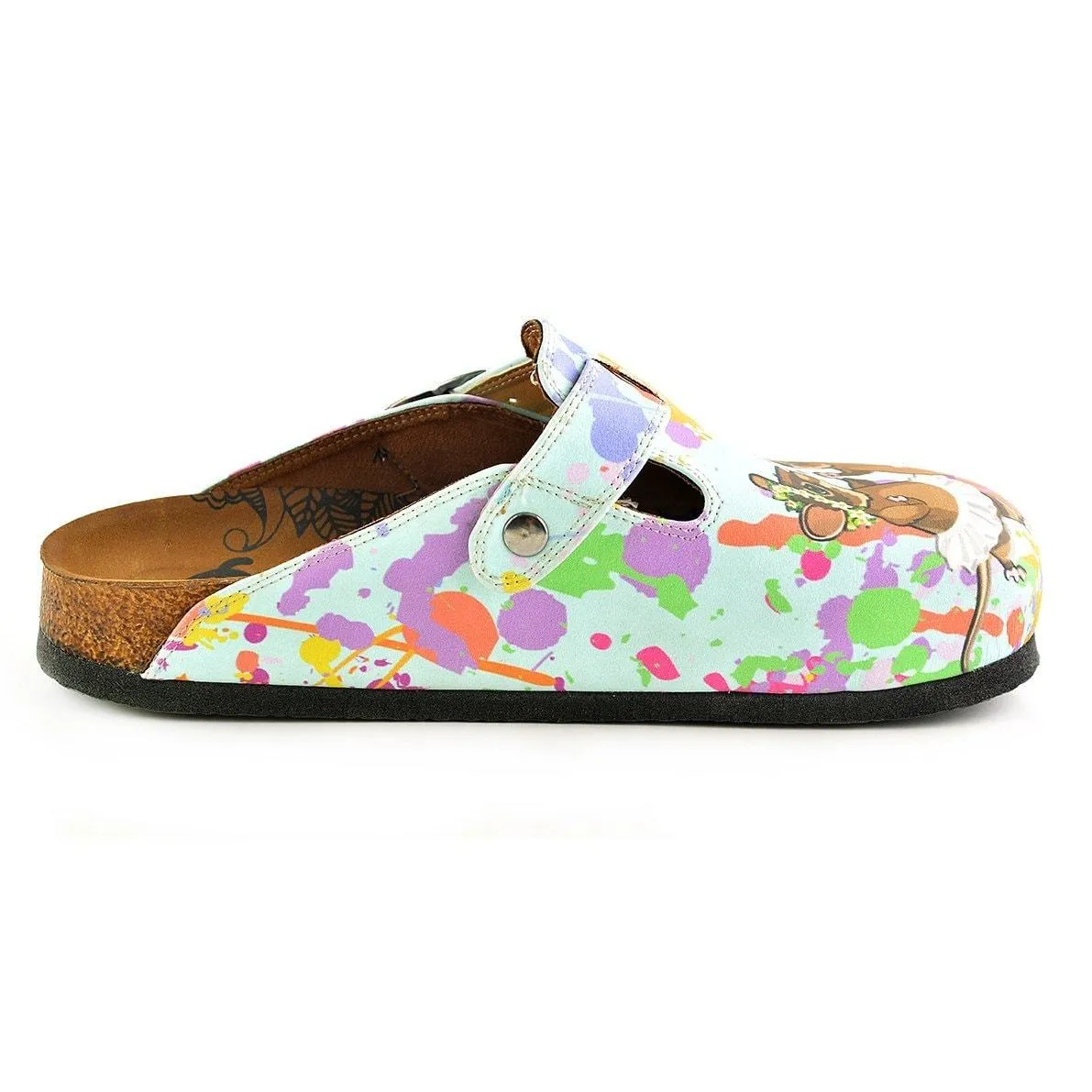 Colored Watercolor Patterned and Brown Dancing Cute Mouse Patterned Clogs - WCAL353
