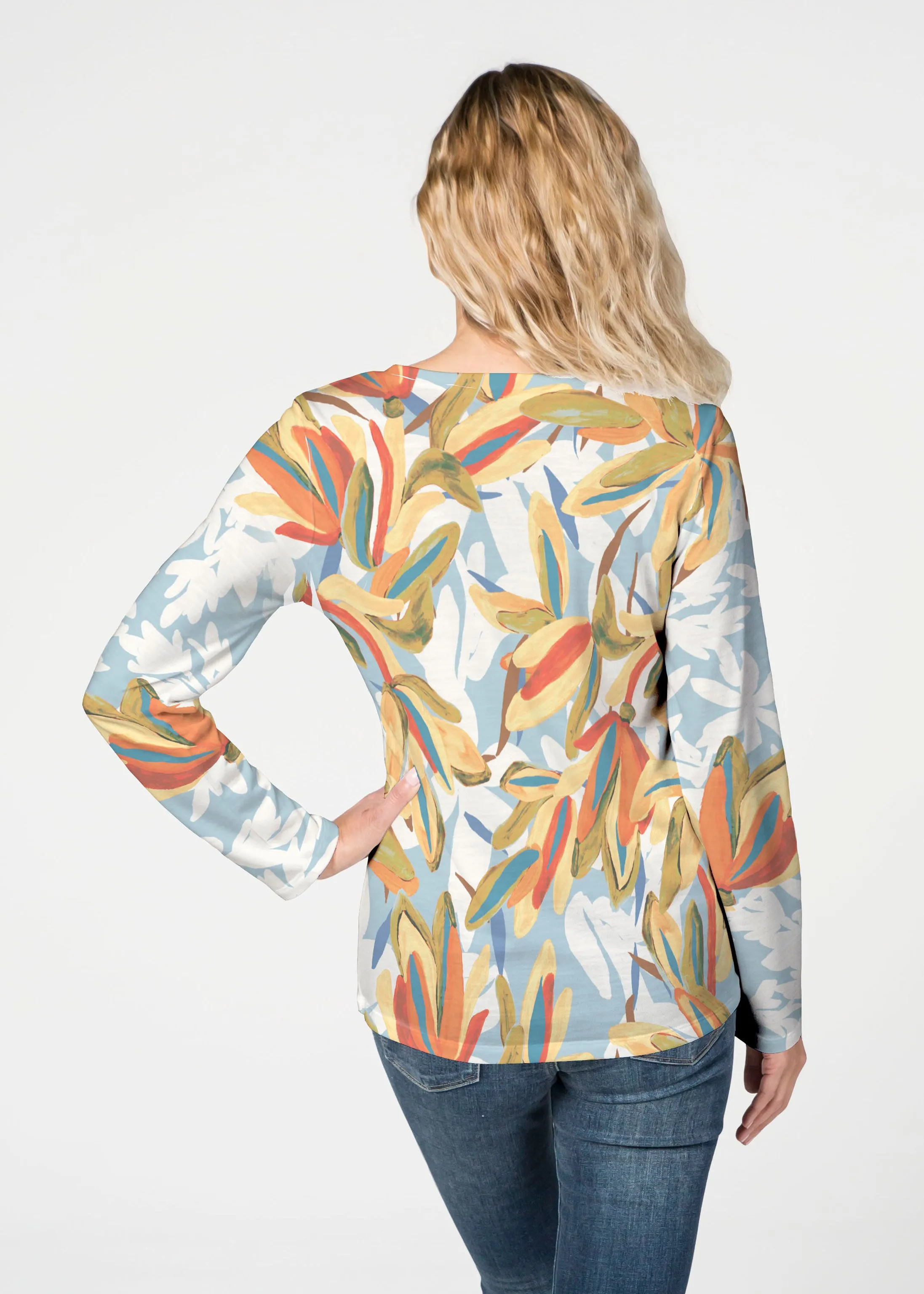 Colorful Palm (7874) ~ French Terry V-neck Top