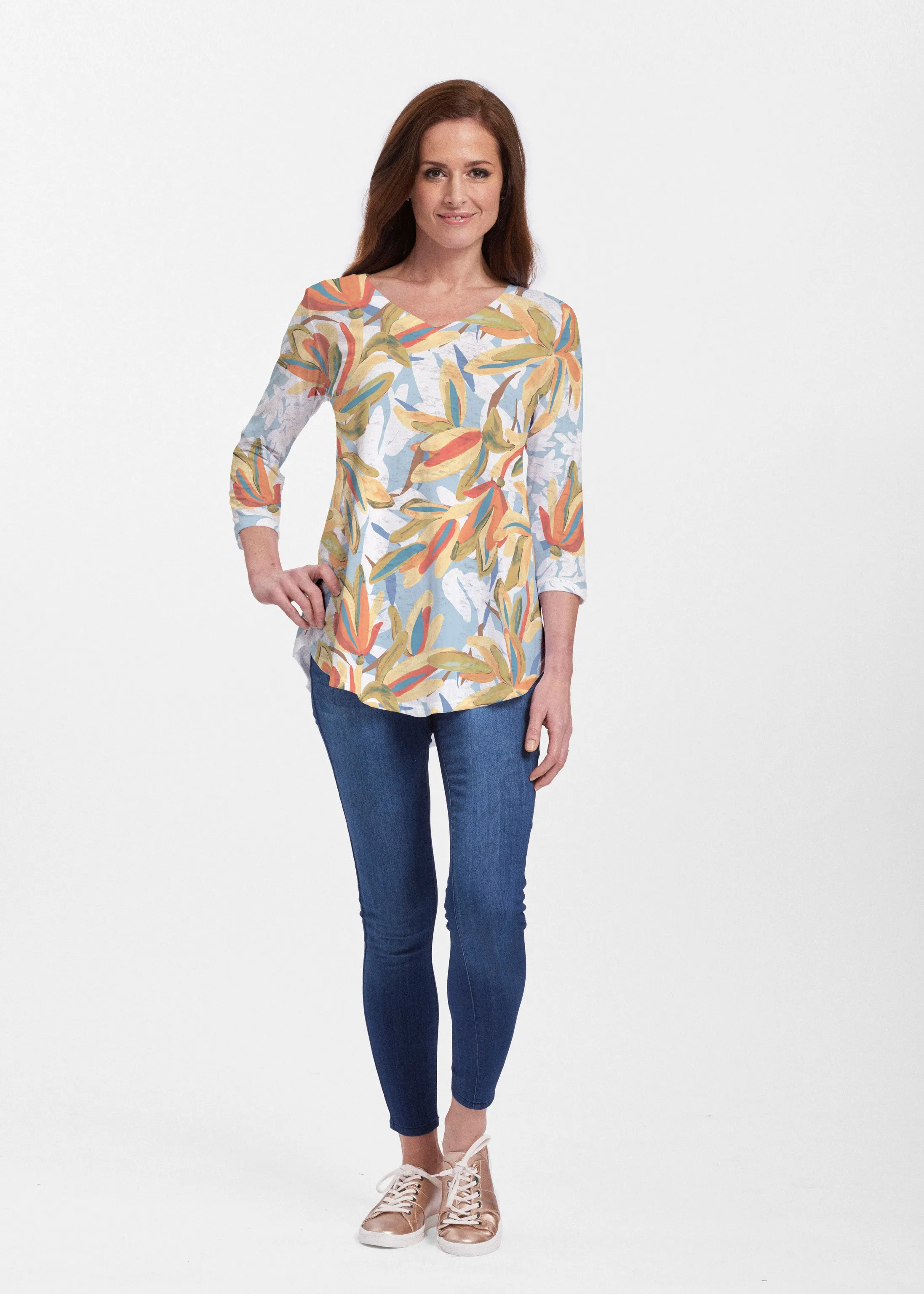 Colorful Palm (7874) ~ V-neck Flowy Tunic