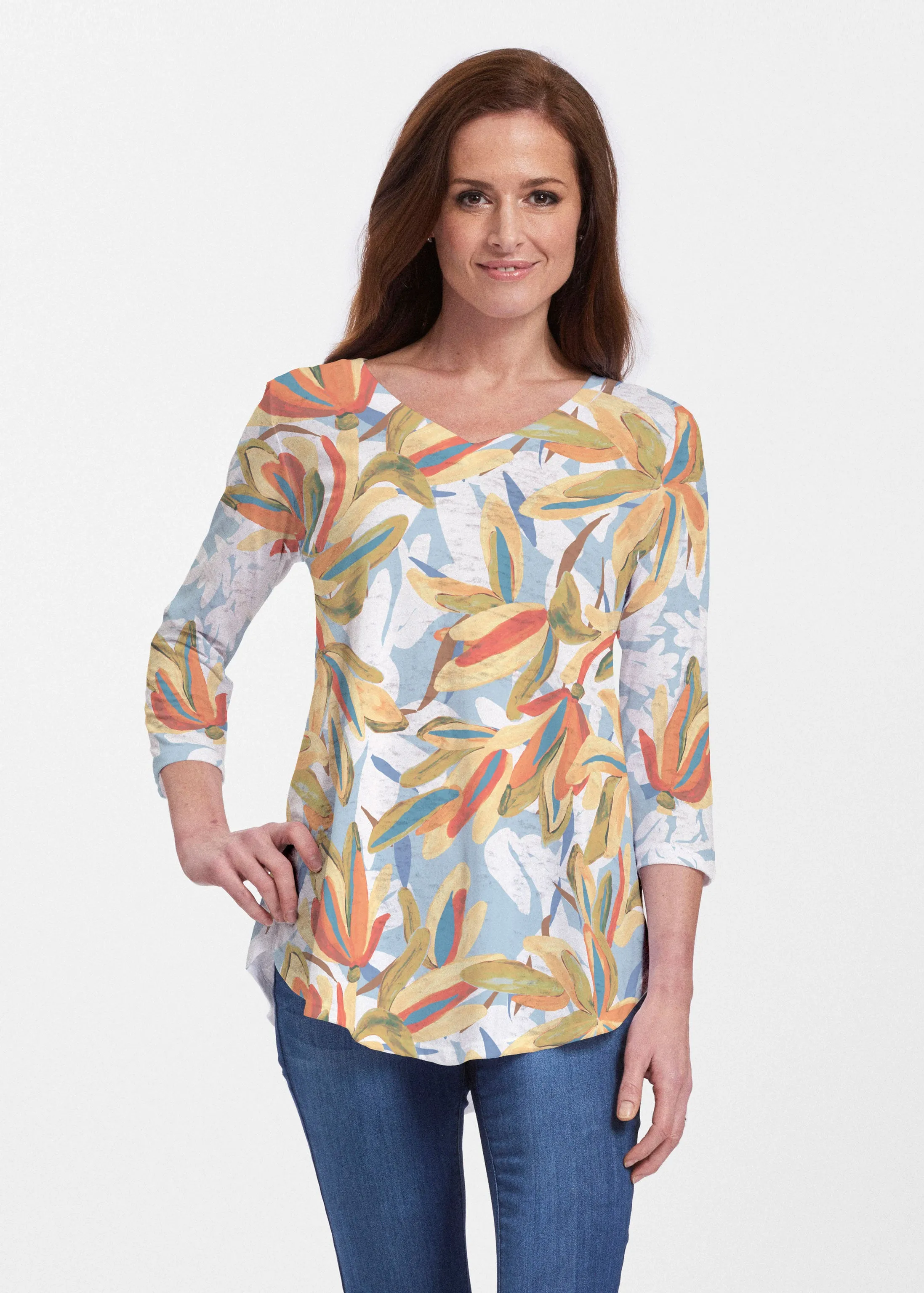 Colorful Palm (7874) ~ V-neck Flowy Tunic