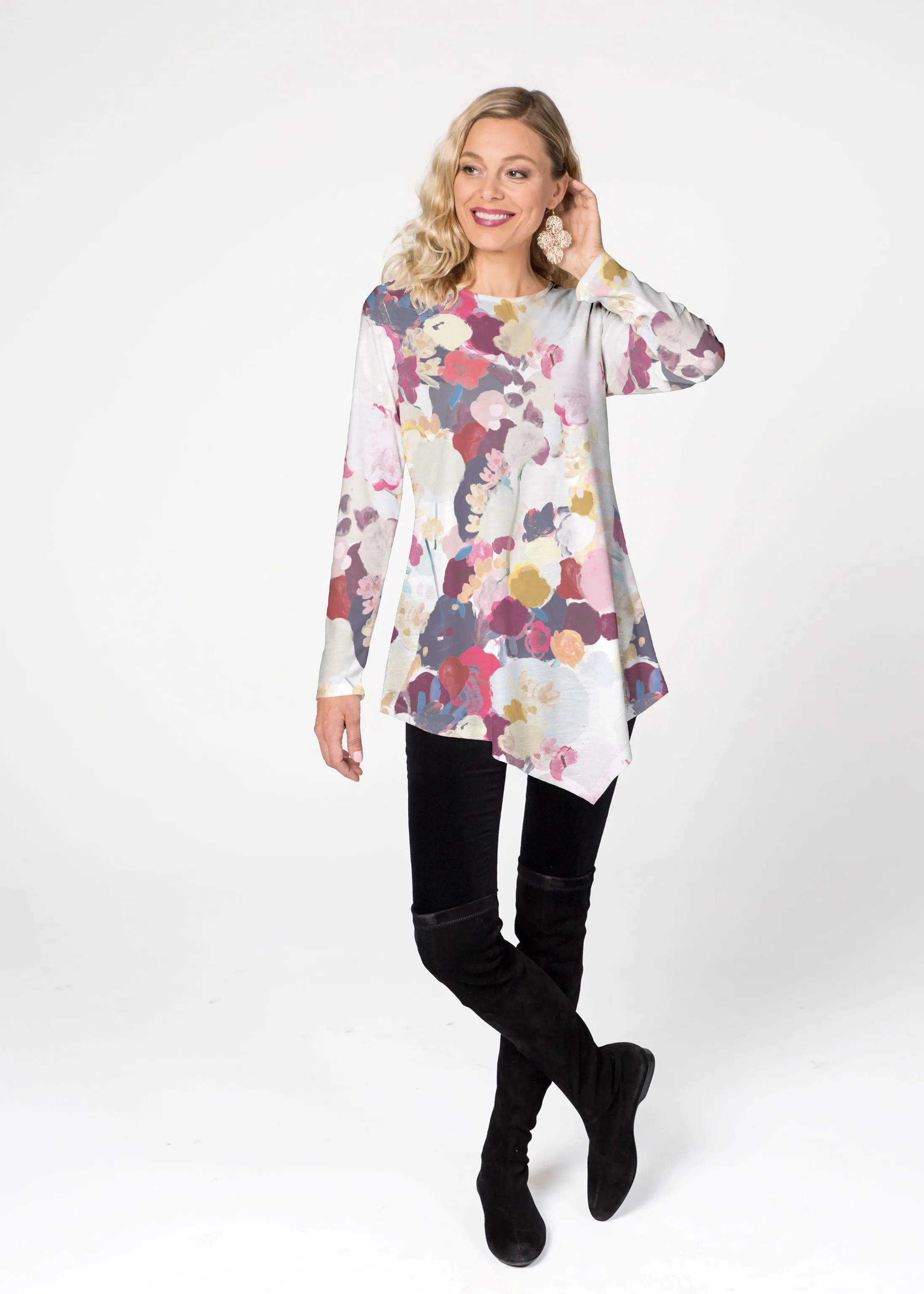 Colorful Poms (8063) ~ Asymmetrical French Terry Tunic